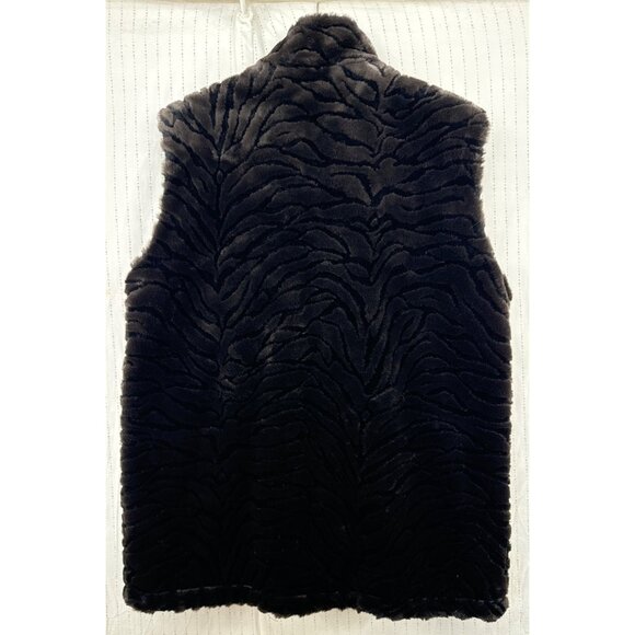 Nana Creations Womens Faux Fur Vest Sz M Brown Striped LongLine Pockets MobWife - Picture 3 of 8